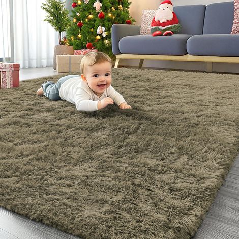 Tapis moelleux lavable pour salon Vert kaki 80 x 150 cm Tapis antidérapant à poils longs doux et épais pour chambre d'enfant, chambre d'enfant (1/5)