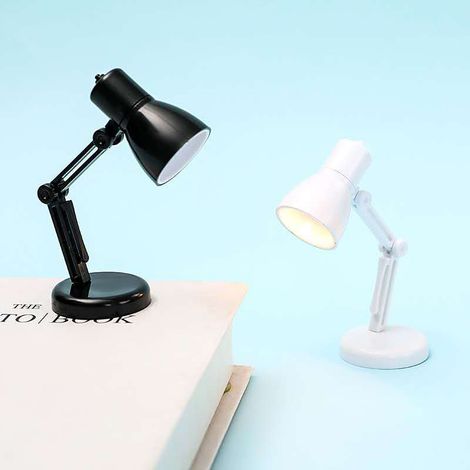 Lot de deux mini lampes de bureau LED pliables, idéales pour la lecture nocturne, les études et les voyages (blanche + noire) (1/5)