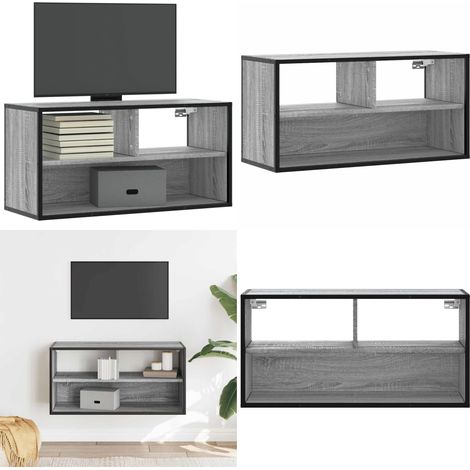 vidaXL Meuble TV sonoma gris 80x31x39,5 cm bois d'ingénierie et métal (1/5)