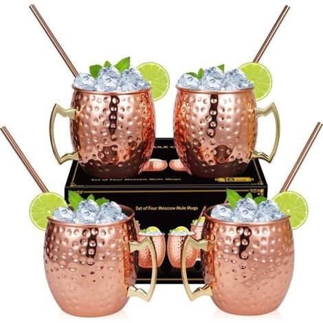 Moscow Mule Glass Set, 4 Moscow Mule Cups with 4 Straws (1/4)