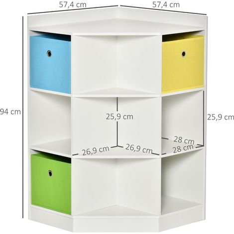 MEUBLIV Scaffale angolare per bambini bianco 57,4 x 57,4 x 94 cm – 3 contenitori, MDF (1/5)