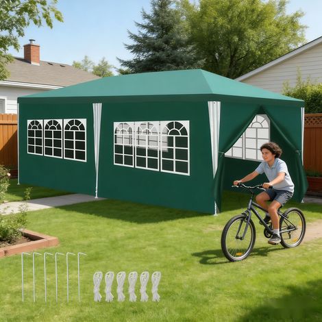 Randaco Pavillon 3x6m Gartenzelt wasserdicht Partyzelt mit Fenstern PE Plane für Garten Terrasse Geburtstag Grün (1/5)