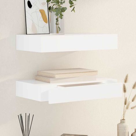 vidaXL Estantes de pared flotantes con cajones 2 uds blanco 48 cm (1/5)