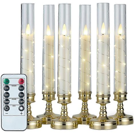 Lot de 6 bougies sans flamme avec télécommande et minuterie, bougies LED romantiques à effet scintillant et guirlande d'étoiles intégrée. (1/5)