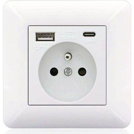 Panel de conectores tipo C + USB16A tipo 86, número de conectores: 2 orificios, número de puertos USB: 1, número de puertos tipo C: 1, seguro y protegido (arco blanco) (1/4)