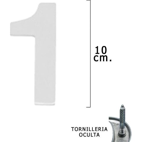 numero metal 1 plateado mate 10 cm. con tornilleria oculta (blister 1 pieza)