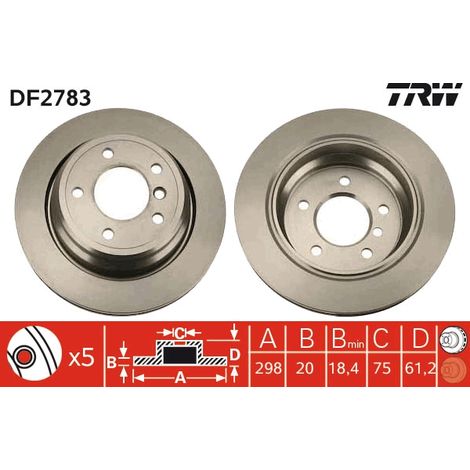 Lot de 2 Disques de frein TRW Automotive DF2783 ALPINA 1 163 153 1 164 175 (1/2)