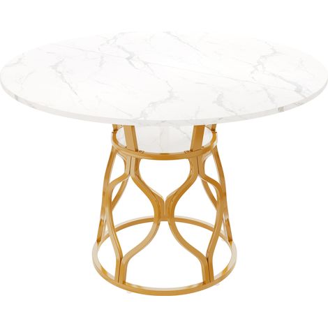 Runder Esstisch 100 x 100 x 75 cm mit Ablage, MDF in Marmoroptik, goldfarbenes Metall (1/5)