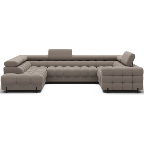Canapé panoramique convertible FACTORY 3 places beige – angle gauche avec coffre – version 2 (1/5)