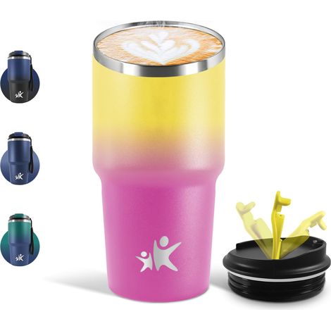 Mug Isotherme 600 ML, Réutilisable, Tasse Isotherme pour Café, Acier Inoxydable 304, Emporter, Double Paroi, Étanche Gobelet de Voyage, Anti-fuite - Jaune citron (1/5)