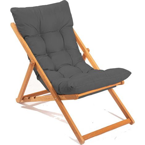 Chaise longue pliable en bois de hêtre Velkar - Gris (1/4)