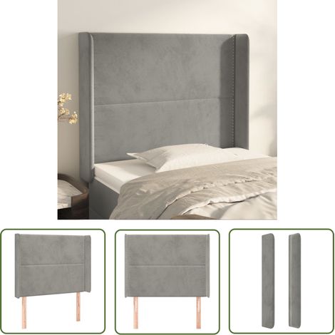 The Living Store Tête de lit avec oreilles Gris clair 103x16x118/128 cm Velours - Tête De Lit - Literie - Meuble De Chambre - Décoration Chambre - Velours (1/5)