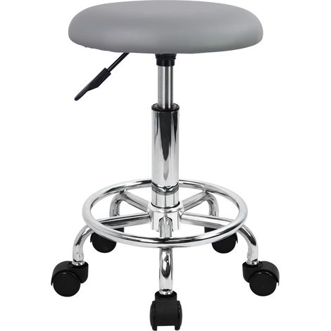 Tabouret à roulettes de Bureau Tabouret de Bar réglable en Hauteur 49-64cm en Cuir synthétique Gris (1/5)