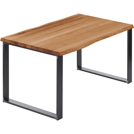 LAMO Manufaktur Esstisch Küchentisch, mit Baumkante 120x80x76 cm (AxBxH), Modern, Dunkel / Rohstahl mit Klarlack, LEB-01-A-004-0000M