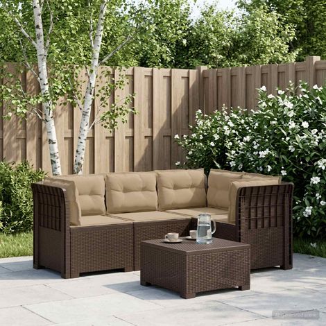 vidaXL Sofá de Jardín para 4 Personas con Cojines Estilo Rattan PP (1/5)