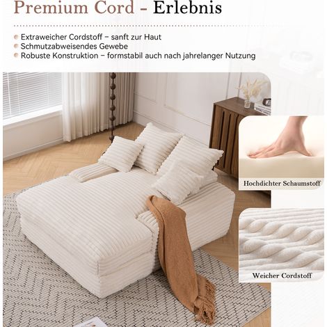 Canapé-lit luxe en velours côtelé sans montage,4 coussins. Modèle multifonction convertible,économe d’espace pour salon et appartement,beige slim. (1/5)