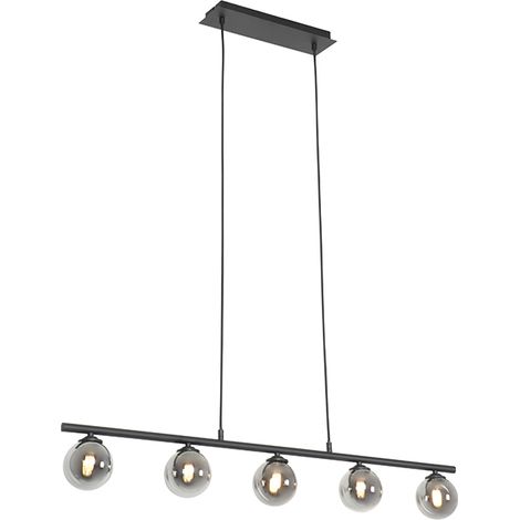 QAZQA rústico Lámpara colgante moderna negra 100 cm 5 luces con cristal ahumado - ATHENS Vidrio /Acero Alargada Adecuado para LED Max. 5 x 28 Watt