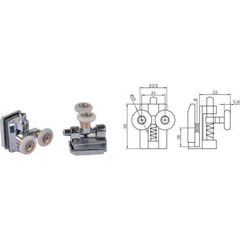 Coppia Cuscinetti Doppia Ruota Attacco Superiore Metallo Cromato Box Doccia – Ø20 mm – Foro 9 mm