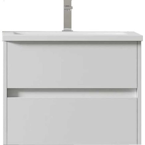 Meuble de salle de bain suspendu 60 cm avec vasque céramique blanche – Dimensions (L)60 x (P)45 x (H)45,4 cm – Glissières Hettich soft close – Mennza