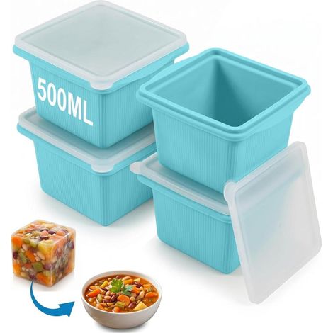 Lot de 4 moules congélation silicone 500ml bac à glaçons géant soupe couvercle (1/4)