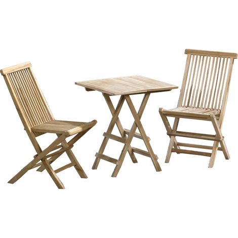 3tlg. Sitzgruppe Teakholz Gartenset, Tisch eckig ca. 40x60 cm Klapptisch, 2 x Klappstuhl (1/5)