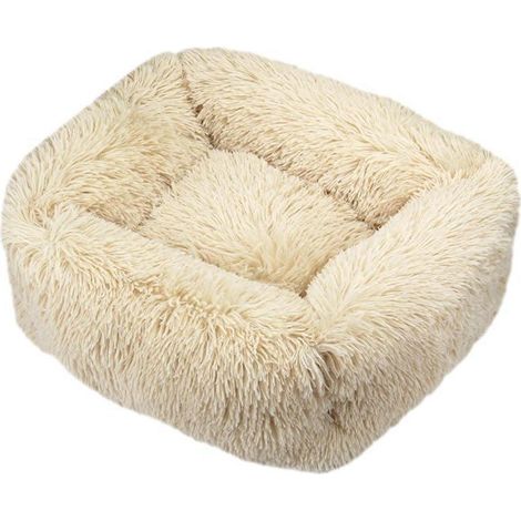 Lit pour chien rectangulaire avec bord en donut, lavable, taille M, Camel
