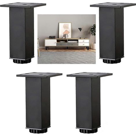 Ensemble de 4 pieds de table réglables en alliage d'aluminium noir (hauteur de 6 cm) adaptés aux canapés, aux armoires et aux tables basses. (1/5)