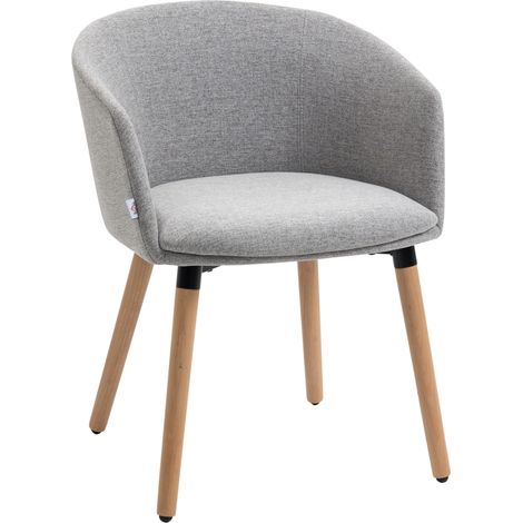 HOMCOM silla de comedor butaca de salón tapizada en lino sintético con reposabrazos y patas de madera para oficina dormitorio carga 120 kg 57x56x72cm (1/5)