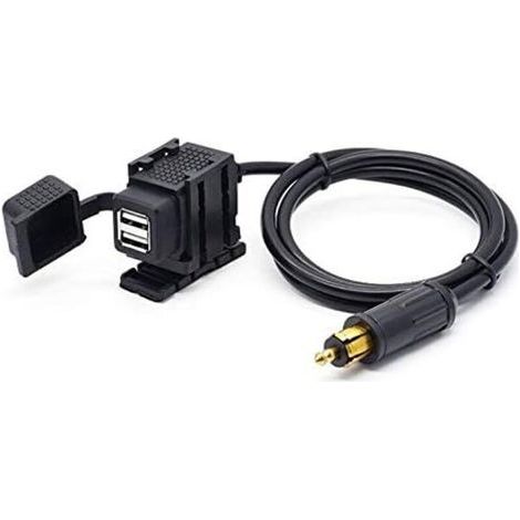 Adattatore di alimentazione per moto DIN Hella Dual USB 2.1A con cavo da 1,8 m per telefono/iPhone/navigatore GPS (1/3)