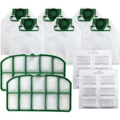 6 sacs d'aspirateur avec 2 tampons filtrants en coton, 2 pièces de moteur HEPA pour Vorwerk Kobold VK200 (lot de 10) (1/4)