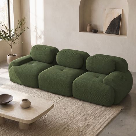 Divano angolare modulare in tessuto corduroy, schiuma ad alta densità 32D, senza montaggio, verde