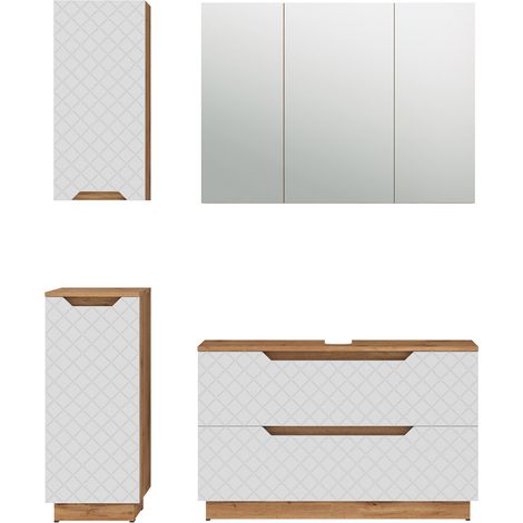 Conjunto de muebles de baño Lotta, Roble/blanco con estructura de azulejos, 4 partes, Vicco (1/5)
