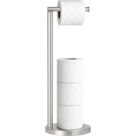 Freestanding Toilet Roll Holder Stand for Bathroom, Stainless Steel Toilet Paper Storage Dispenser with Brushed Finish, Modern and Practical Spare Roll Organizer (sliver) (1/5)