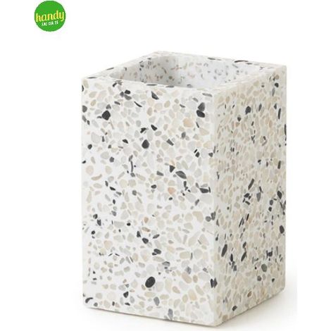 Porta spazzolini da appoggio in graniglia di marmo modello zoe dim. cm (lxpxh): 7,4x7,4x11,2 - bianco/nero Gedy (1/3)