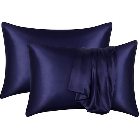 Taie d'oreiller en imitation soie douce, respirante et lisse des deux côtés, lot de 2, idéale comme cadeau (1/5)