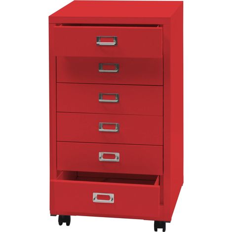 Cajonera móvil HHG-460, cajonera archivador de acero, metal 75x40x41cm 6 cajones, rojo