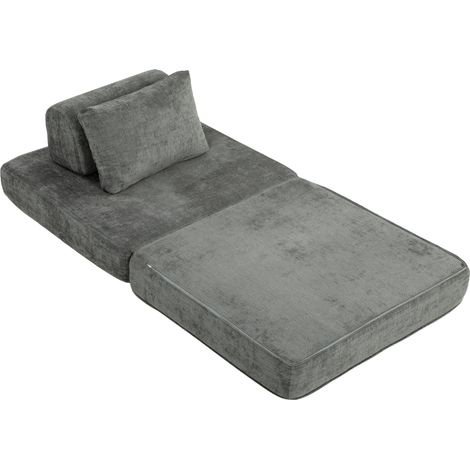 Canapé-lit pliant 2 en 1, chauffeuse 1 place, convertible en chenille, coussin épais, dossier et oreiller, gris (1/5)