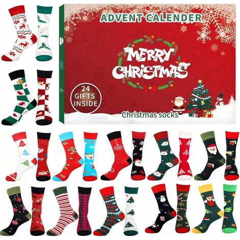 Calendrier de l'Avent Chaussettes de Noël 2024 Ensemble de chaussettes pour hommes et femmes, calendrier de l'Avent, 24 jours de chaussettes (1/5)
