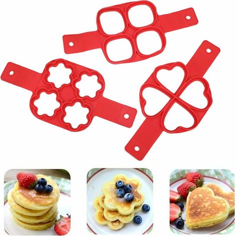 Moulle Pancake Silicone Antiadhésif Outil de Cuisine Anneau Maker Silicone Gâteau De Cuisson Gâteau Oeuf Anneau Pancake Cuisson Moule Moule Crêpes Accessoires Ring Egg Cooker Cuisine Gadget (3 Pcs) (1/5)