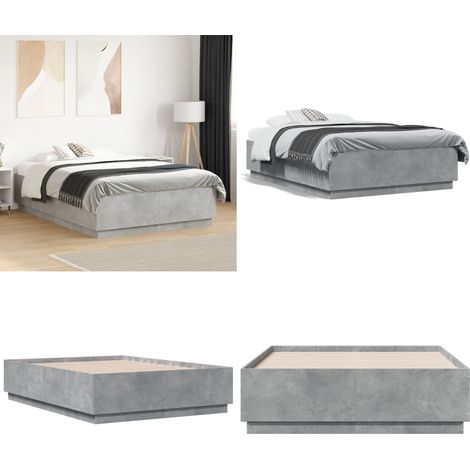 Cadre de lit sans matelas gris béton 135x190 cm - Cadre De Lit - Lit Double - Lit Moderne - Lit Gris - Sommier - Home & Living (1/5)