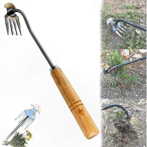 Unkrautstecher aus Metall mit 4 Krallen für den Garten, robustes Handwerkzeug zum Entfernen von Wurzeln, Jäten und für die Gartenpflege (1/5)