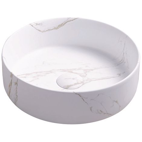 ONDEE ZEN - Vasque à poser ronde NAMI - Céramique Marbre blanc - Dim : Ø34,6 x 11,4cm (1/3)