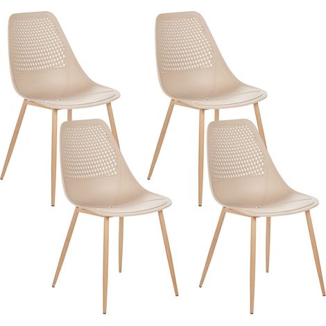 Beliani – Lot de 4 chaises de salle à manger minimalistes – Assise en plastique beige – Pieds en métal – Hauteur 84 cm – Charge 150 kg