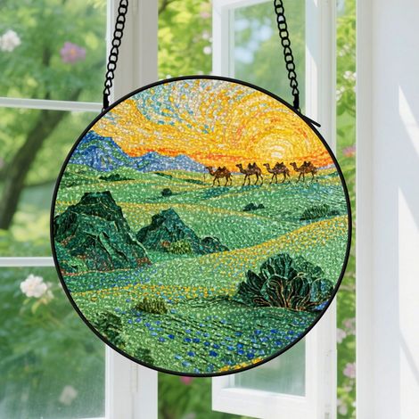 Suspension en vitrail - Attrape-soleil élégant pour jardin, décoration fenêtre unique, cadeau Anniversaire pour femme, homme, meilleur ami 20 cm (1/5)