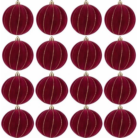 Set 16 Palline Natale Velluto bordeaux 6 cm con Ricami Dorati per Albero di natale ghirlande decorazioni casa e lavoro addobbi sfere bordo' particolari ed eleganti (1/5)