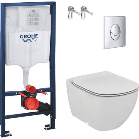 Grohe Pack WC Rapid SL GROHE + Cuvette Ideal Standard Tesi Aquablade rimless + Plaque de commande Grohe Skate Chrome