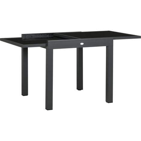 Table extensible jardin aluminium verre trempé noir gris foncé 160x80x75 cm