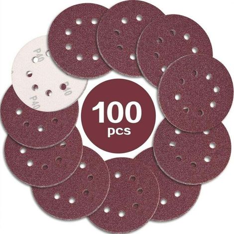 Disques Abrasifs 125mm Grain 180 Papier de Verre 100 Pièces 8 Trous pour Ponçage Polissage (1/4)