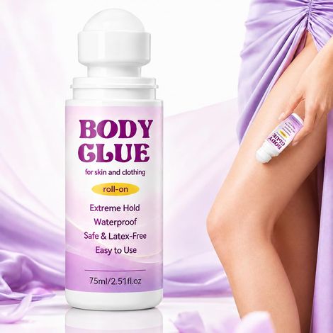 Colle Vetement Peau sur la Peau Roll-On, Colle pour Peau Forte Tenue pour Robes, Perruques, Soutiens-Gorge, Chaussettes et Costumes, Adhésif Résistant à la Transpiration, Invisible et Longue Durée (1/5)
