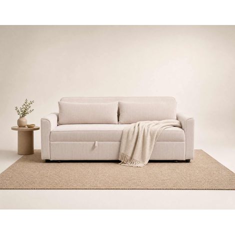 Ernest - canapé droit 3 places convertible en velours côtelé - beige